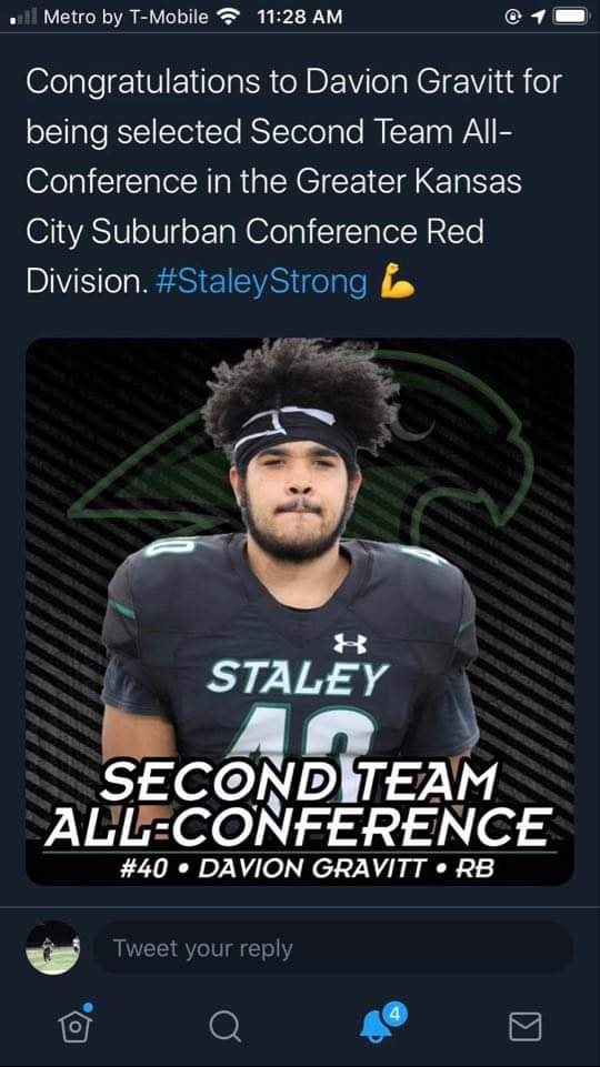 Class of 2021 of Staley High School Davion Gravitt former player for the Missouri Wolverines Youth Football Club in Kansas City Missouri