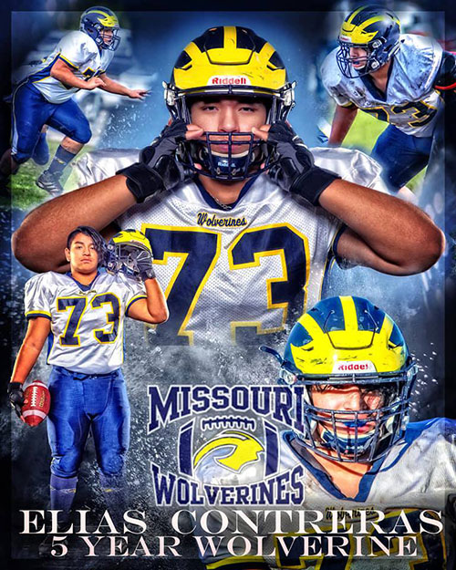 Class of 2023 of All-Time Football Team Elias Contreras former player for the Missouri Wolverines Youth Football Club in Kansas City Missouri