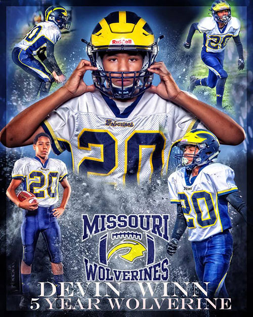 Class of 2023 of Benedictine College Devinn Winn former player for the Missouri Wolverines Youth Football Club in Kansas City Missouri