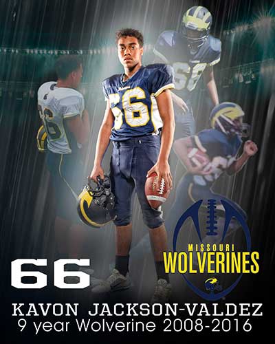 Class of 2021 of All-Time Football Team Kavion Jackson former player for the Missouri Wolverines Youth Football Club in Kansas City Missouri