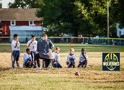 Kansas City Youth Flag Football for Kindergarten and 1st Graders ages 5 thru 7 year olds located in the heart Kansas City Missouri via the Missouri Wolverines Youth Football Club