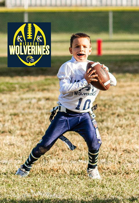Kansas City Youth Flag Football for Kindergarten and 1st Graders ages 5 thru 7 year olds located in the heart Kansas City Missouri via the Missouri Wolverines Youth Football Club