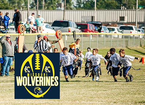Kansas City Youth Flag Football for Kindergarten and 1st Graders ages 5 thru 7 year olds located in the heart Kansas City Missouri via the Missouri Wolverines Youth Football Club